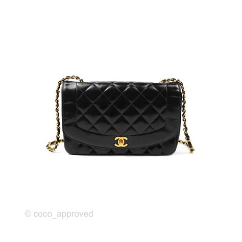 Chanel Vintage Quilted Medium Classic Diana Flap Bag Black 24k Gold Ha