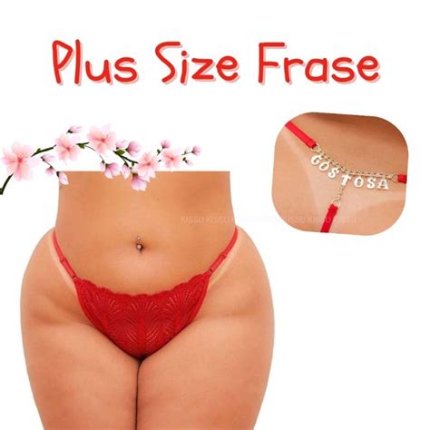 Calcinha Fio Dental Plus Size Frase Palavra Er Tica Em Strass Cor Vermelha Lingerie Sexy