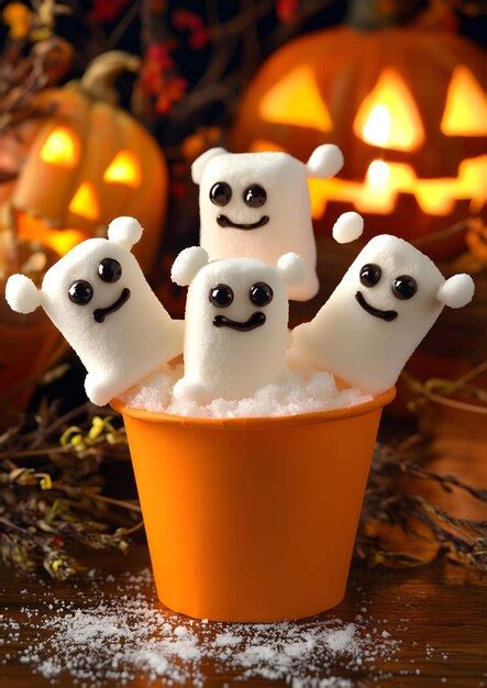 Cute Ghost Marshmallow Halloween Treats Premium Ai Generated Image