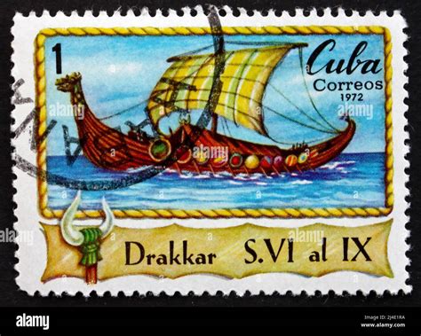 Cuba Circa A Stamp Printed In The Cuba Shows Drakkar Viking