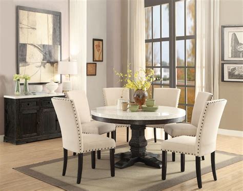 Buy Acme 7PC Round White Marble Top Weathered Black Finish Wood Dining