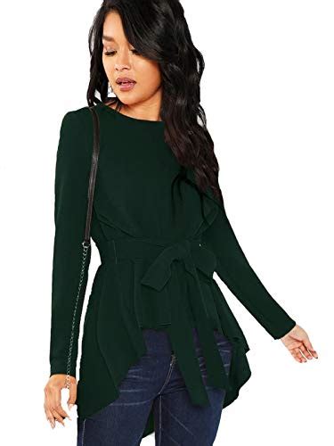 Buy Poison Ivy Womens Tie Waist High Low Solid Blouse Top Green Small At