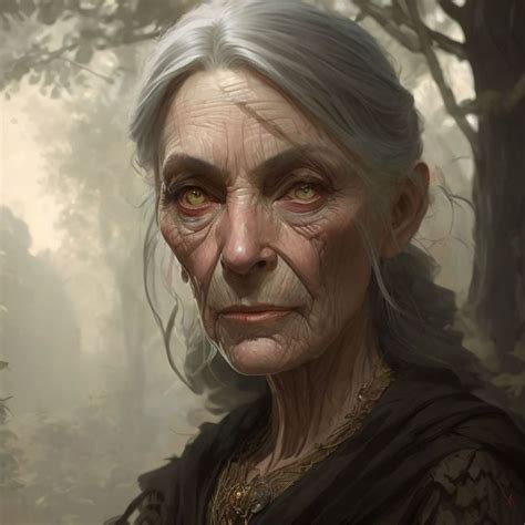 Miquaight Very Old Ugly Witch Hag With Woodland In Background