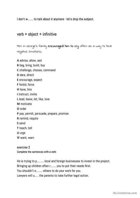 verb patterns general gramma english esl worksheets