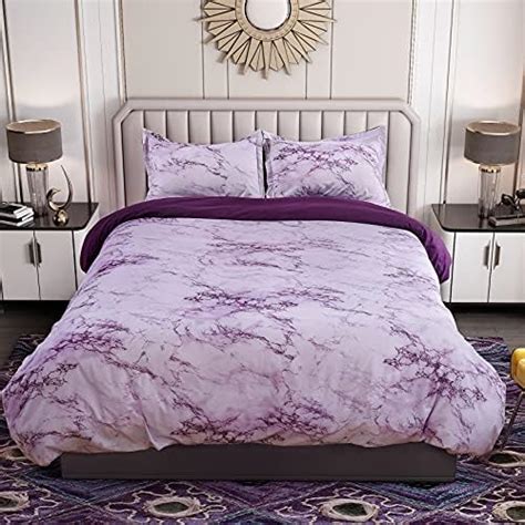 COMSLE Purple Duvet Cover Set 3 Pieces Marble Printed Duvet Cover