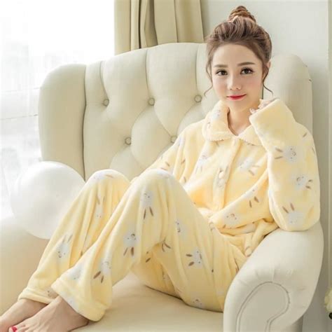 Pyjama Flanelle Femme D Hiver Explosive Cardigan Fr Krl Yellow