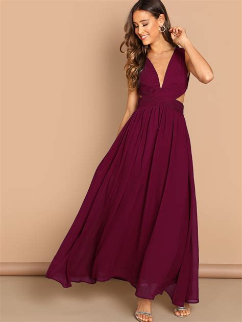 Deep V Neck Criss Wrap Fit And Flare Maxi Dress