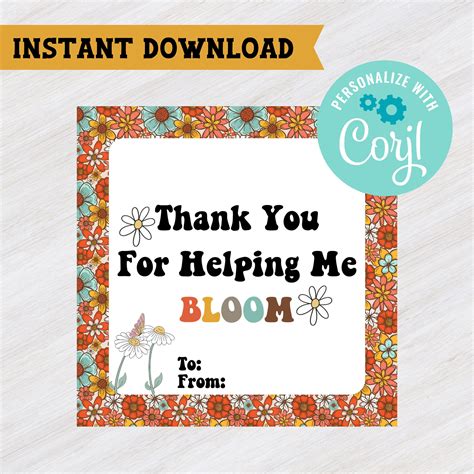 Thank You For Helping Me Bloom Printable Teacher T End Of Year