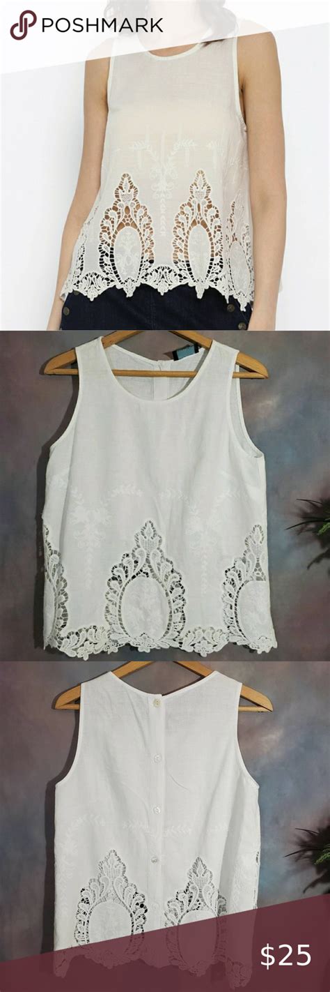 Cynthia Rowley Linen White Lace Top White Lace Top White Linen