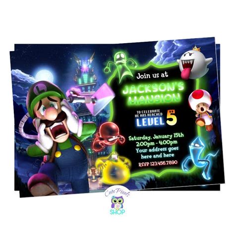 Luigi S Mansion Invitation Super Mario Bros Invitation Video Games