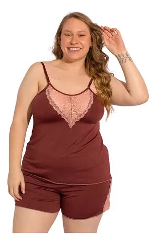 Baby Doll Pijama Renda Feminino Plus Size Shortinho Lingerie Parcelamento Sem Juros