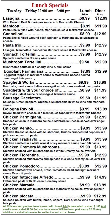 Menu Tuscany Italian Restaurant