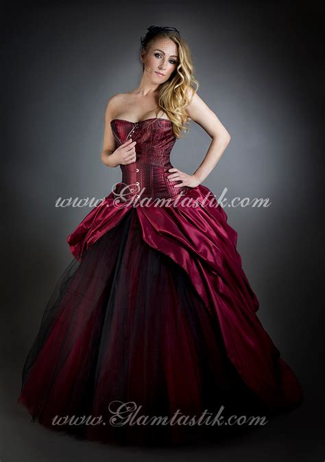 Custom Size Steampunk Wedding Dress Black And Red Wine Tulle Burlesque