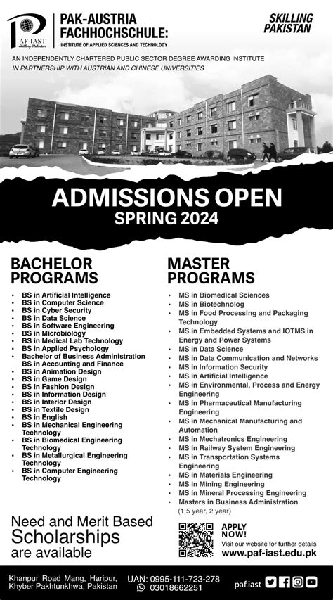 Pak Austria University Haripur Admission 2024 Fee Structure