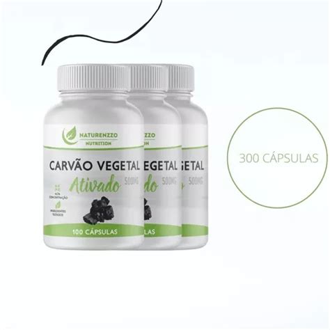 3x Carvão Vegetal Ativado 500mg 100 Cápsulas Puro Frete grátis