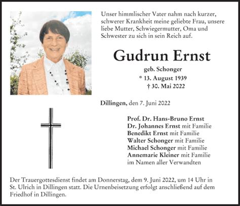 Traueranzeigen Von Gudrun Ernst Allg Uer Zeitung