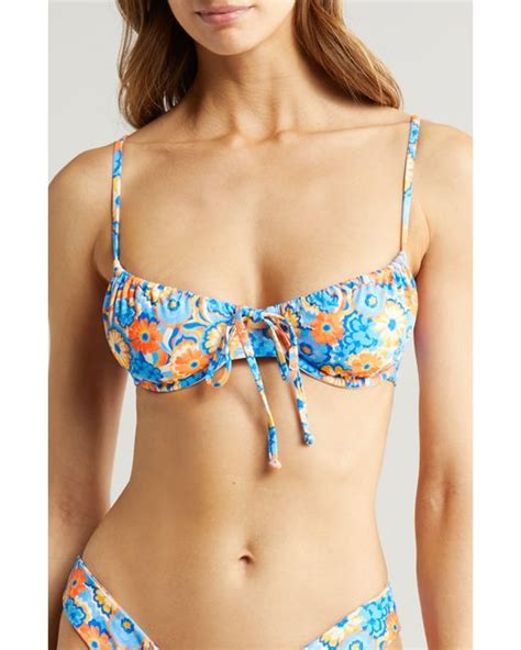 Kulani Kinis Ruched Floral Underwire Bikini Top In Blue Lyst