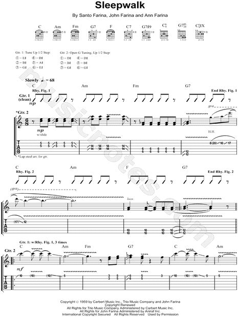 Santo And Johnny Sleepwalk Guitar Tab In C Major Download And Print