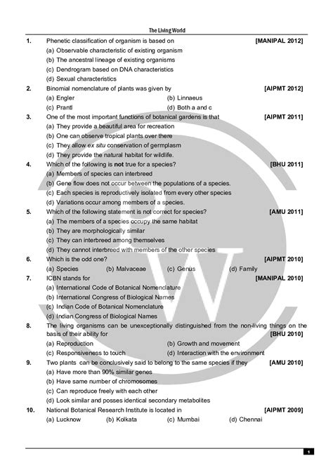 The Living World Mcq For Neet Biology With Answers