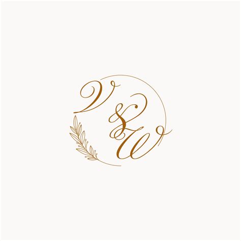 Initials Vw Wedding Monogram Logo With Leaves And Elegant Circular