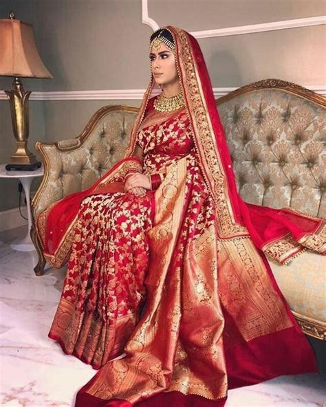 Red Bridal Banarasi Silk Saree With Dupatta Wedding Bridal Etsy