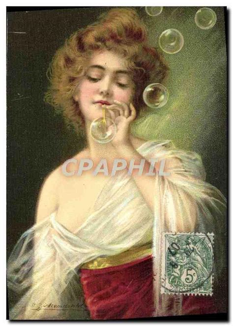 Carte Postale Ancienne Fantaisie Illustrateur Femme Bulles De Savon