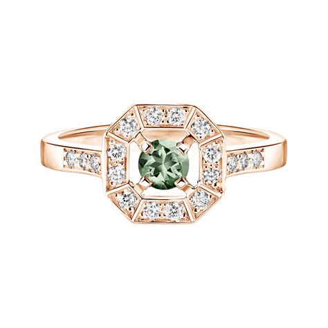 Bague Or Rose Saphir Vert Art D Co Rond Mm Gemmyo