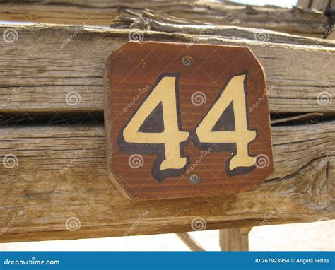 Number 44 Sign Attached To Old Wooden Item Stock Photo Image Of