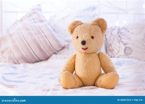 Teddy Bear On Bed Stock Image Image Of Quilt People 46607223