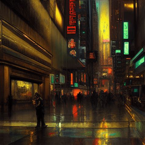 Cyberpunk Downtown Los Angeles Scene Painted By Rembrandt · Creative