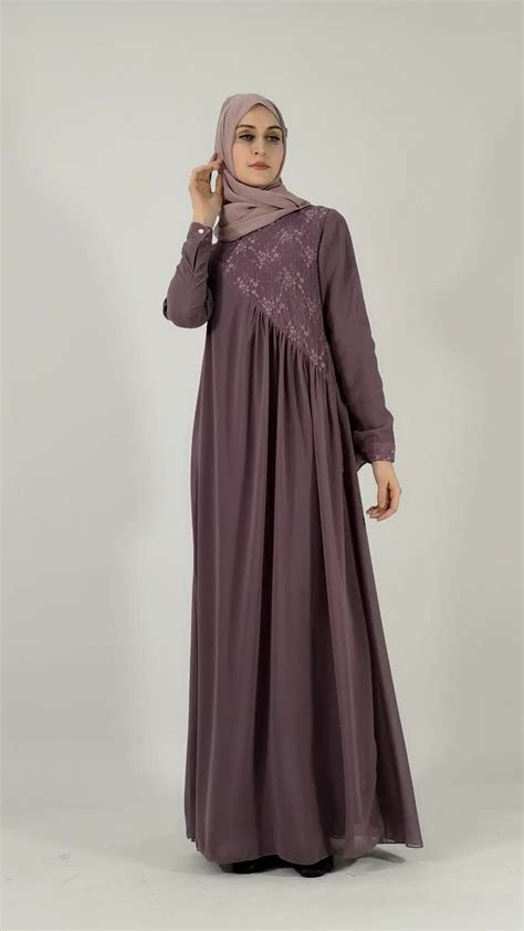 2019 Chiffon Abaya Casual Comfortable Long Sleeve Lace Bodice Maxi