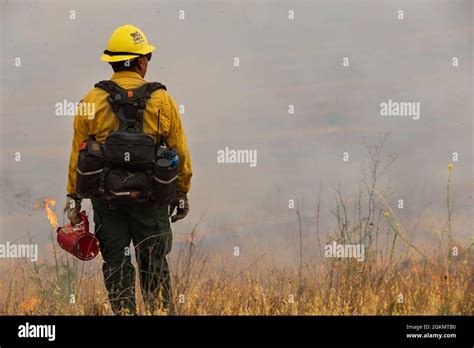 A Firefighter With The Camp Pendleton Fire Department Ignites Brush