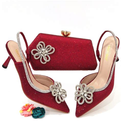 Italian Design Shoes And Bag Rhinestones Sharp Corners Sandals High