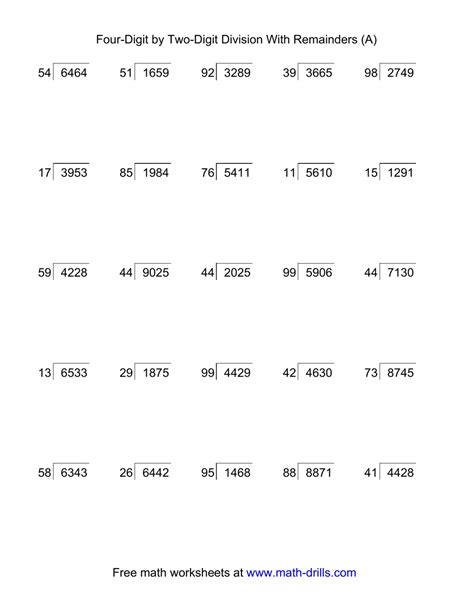 Division Worksheets 4 Digit By 2 Digit