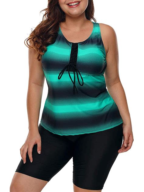 Womens Plus Size Two Piece Bathing Suits Color Block Racerback Tankini