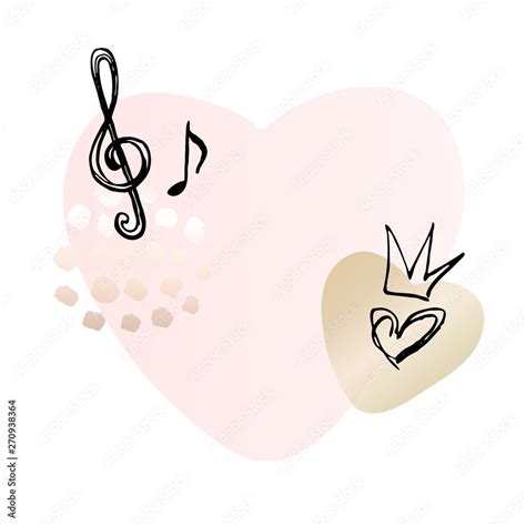 Musical Treble Clef Notes Golden Pink Nude Art Frames Gentle Modern Card Design Brush Stroke