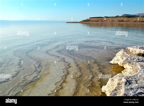 The Dead Sea A Coast Created By Salt Forms Layers Of Salt At The