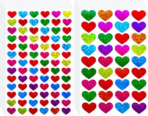 Winorda 40 Sheets Glitter Heart Stickers Colorful Decorative Love Stickers Self