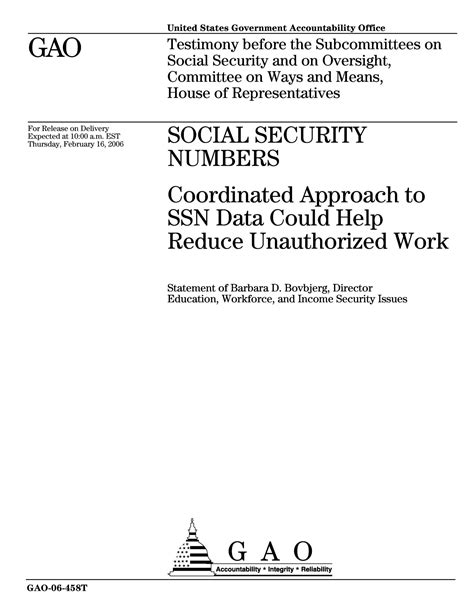 Social Security Numbers Coordinated Approach To Ssn Data Could Help Reduce Unauthorized Work