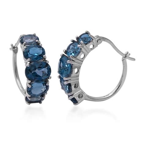 London Blue Topaz Hoop Earrings In Sterling Silver Blue Topaz Etsy