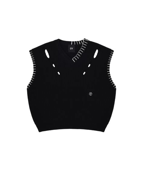 Musinsa Oy Stitch Cut Out Knit Vest Black