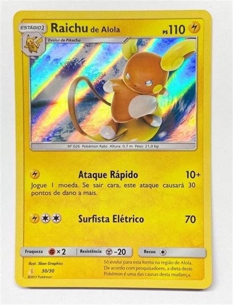 Carta 30 30 Pokémon Tcg Original Copag Card Rare Foil Raichu de Alola