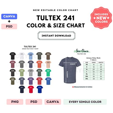 Tultex Color Size Chart Editable Canva Template Unisex Poly