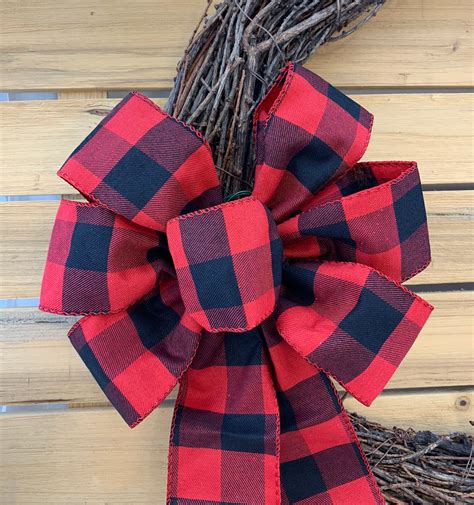 Buffalo Plaid Christmas Wreath Bow 10 Wide 18 Long — Twrap Etc