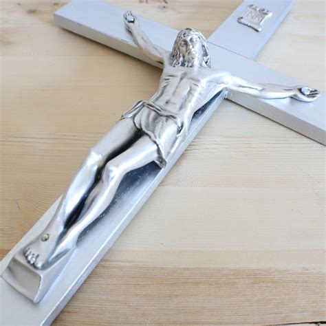 17 Large Wall Crucifix Wood Metallic Silver Decor Christ Etsy