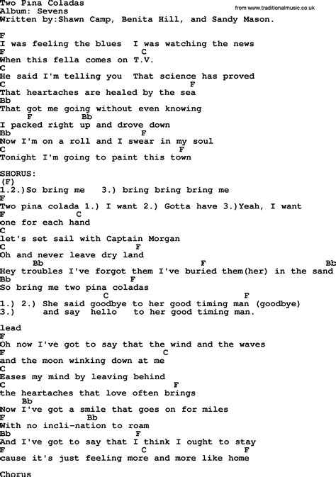 Two Pina Coladas By Garth Brooks Lyrics And Chords