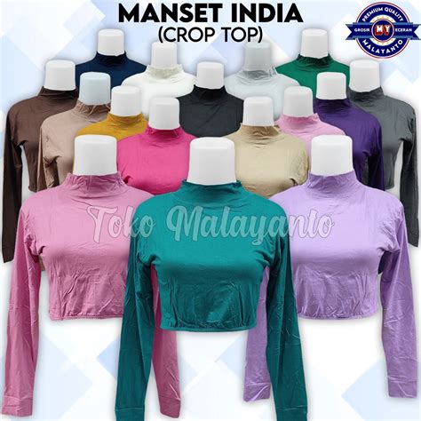 Jual Baju Manset India Crop Top Lengan Panjang Wanita Inner Polos Bahan