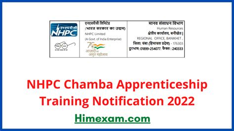 NHPC Chamba Apprenticeship Training Notification 2022 Himexam