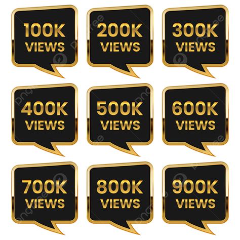 Transparent Golden 100k Views To 900k Celebration Thumbnail Vector Set