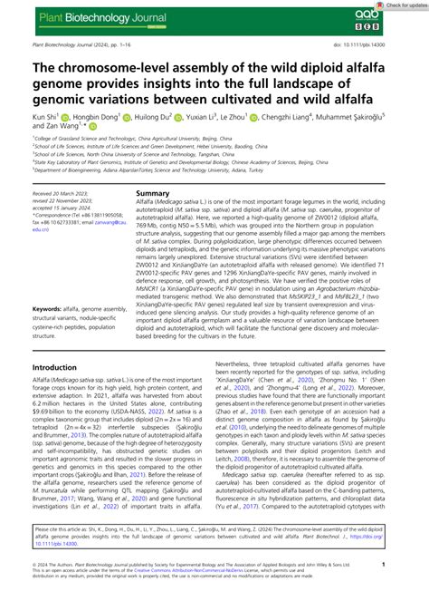 PDF The Chromosome Level Assembly Of The Wild Diploid Alfalfa Genome